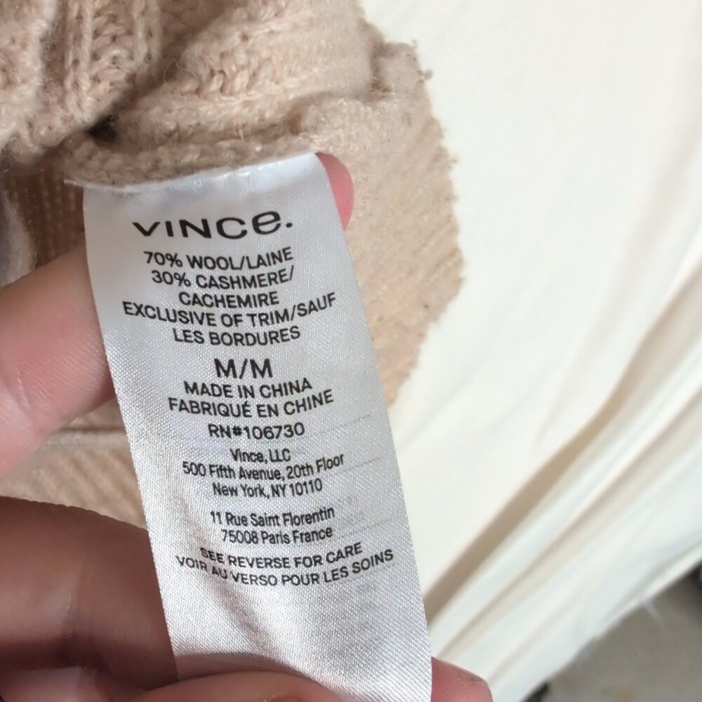 Vince Cashmere Blend Tan Ribbed Button Cardigan M - Picture 10 of 10